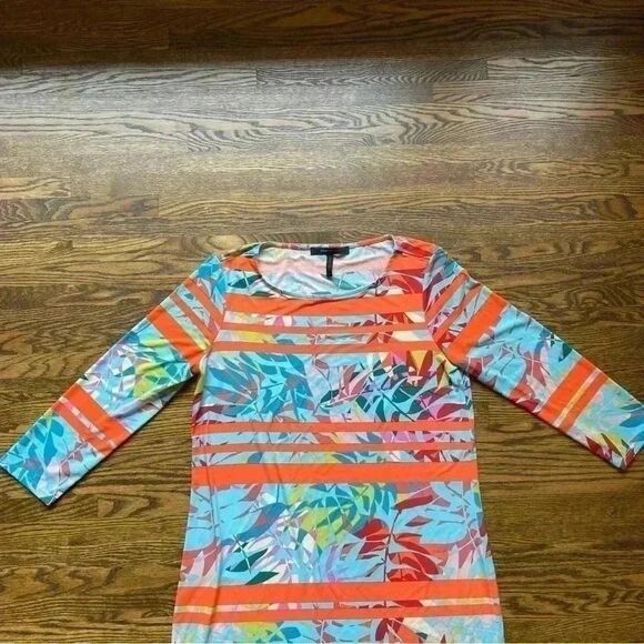 BcbgMaxAzria shift dress medium tropical stripe neon bright - Picture 3 of 9